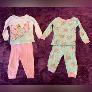2 pairs of Disney Dumbo Pajamas - Lot of 4: 2 long sleeve tops & 2 pants